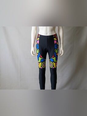 Women’s Black Cycling Tights with Multicolor Psychedelic Panels